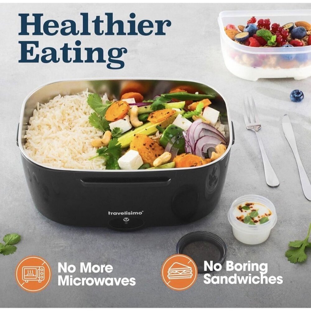 TRAVELISIMO Electric Heated Lunch Box 100W 1.5 L Portable Food Warmer 12/24/110V - Picture 9 of 10